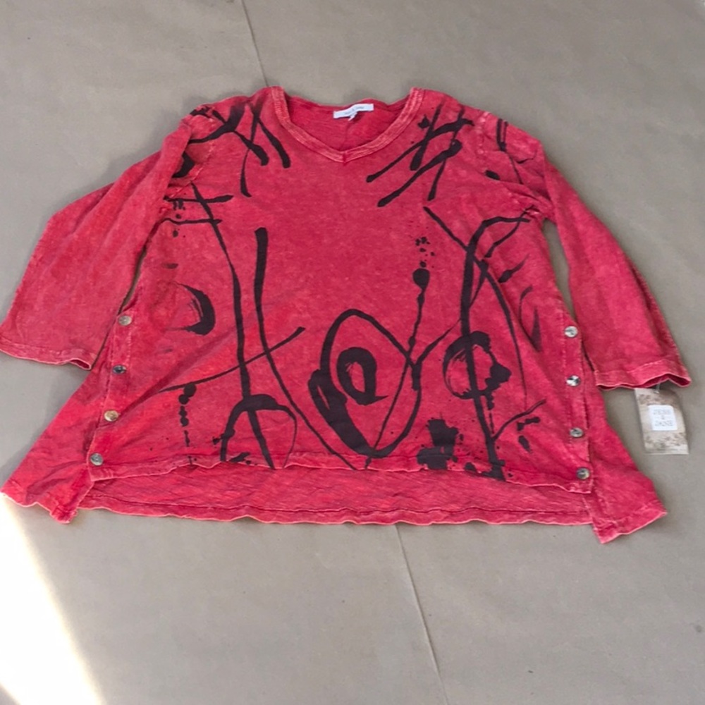 Women’s Red Long Sleeve Tee with Abstract Print